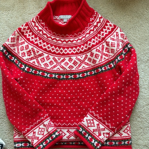 J. Crew Sweaters - J. Crew Women's Red and White Fair Isle Turtleneck Sweater